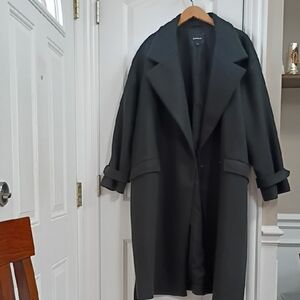 Express Black Long Wool Coat with Wide Lapels